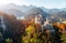 Summer Germany. Morning in the Bavarian Mountains. Castle Neuschwanstein in the light of the rising sun. Awesome alpine highlands