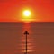 Summer golden sunset over sea ocean water with light trail reflection