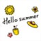 Summer hand drawn labels. Inscription Hello summer. Summer holiday, travel, beach vacation concept
