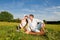 Summer - Happy couple have picnic meadow