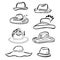 Summer hats, caps outlined template set