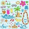 Summer Hawaiian Beach Vacation Doodles Vector