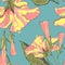 Summer Hawaiian seamless pattern with hibiscus flowers. Bright colors.