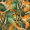 Summer Hawaiian seamless pattern with many types of palm leaves. Exotic botanical wallpaper, Hawaiian style.