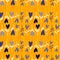 Summer heart branches seamless pattern. Yellow stripped background and navy blue palette botanic ornament. Simple backdrop