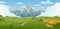 Summer hilly field cartoon landscape background vector flat illustration