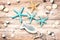 Summer holiday background with seashells and decorative fish