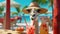 Summer holiday at the beach bar with Llama on a relaxing vacation - generative AI