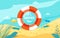Summer holiday with beach scene sea view inside rubber ring. Summer Vacation