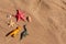 Summer or holiday beach vacation background, travel to the sea with kids. Ocean coast with sand, starfish, seashells and