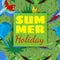 Summer holiday cards with tropical plants and parrots. Parrot seamless pattern