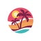 Summer holiday - concept business logo vector illustration in flat style. Tropical paradise creative badge. Palms, beach, sea wave