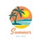 Summer holiday - concept business logo vector illustration in flat style. Tropical paradise creative logo. Palms, island, beach