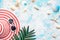 Summer holiday concepts with colorful hat on decoration of beach in abstract Style.Tropical banner background with copy space
