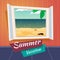 Summer Holiday Vacation Cartoon Open Window Sea