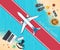 Summer holiday vacation concept, Airplane wooden floor flat illustration