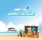 Summer holiday vacation concept, Boat and airplane illustration