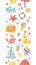 Summer holiday vector icons in seamless horizontal pattern. Design for events and sea trips. Sun, umbrella, sand castle, starfish