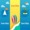 Summer Holidays Banner with Surfboards on Sand
