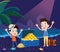 Summer holidays illustration,flat design exciting treasure hunting concept