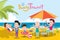 Summer holidays illustration,flat design family travel and beach concept