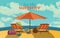 Summer holidays illustration,flat design romantic prasol and beach concept