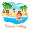 Summer holidays illustration. kids on the beach.