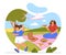 Summer holidays kid with mom vector concept