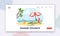 Summer Holidays Landing Page Template. Happy Family Characters Vacation, Mom and Daughter on Beach, Playing at Seaside