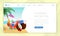 Summer holidays landing page template. Summertime desserts, watermelon slice, exotic coconut cocktails. Seaside resort