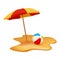 Summer holidays objects. Beach ball and umbrella. Vector image isolated on white