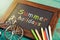 Summer holidays - written with crayons on the chalkboard