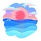 Summer Illustration in Flat Style Sunset on the Sea