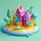 Summer island in isometric view in trending color palette for advertising with Generative AI