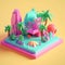 Summer island in isometric view in trending color palette for advertising with Generative AI