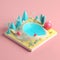 Summer island in isometric view in trending color palette for advertising with Generative AI