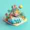 Summer island in isometric view in trending color palette for advertising with Generative AI