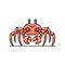 Summer island landscape with red large sea crab on beach in flat design. Summertime travel concept vector illustration. Outline