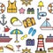 Summer items vacation and holidays seamless pattern traveling and tourism