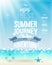 Summer Journey poster with tropical background.