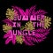 Summer in the jungle - illustration. Lettering with tropical leaves pattern for prints, posters, cards, t-shirts, banners.