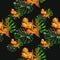 Summer jungle pattern with tropical flowers heliconia or lobster-claw background