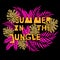 Summer in the jungle - vector phrase. Lettering with tropical leaves pattern for prints, posters, cards, t-shirts, banners.