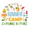 Summer kids camp poster scout vector illustration.