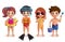 Summer kids vector characters set. Boys and girls playing in beach doing outdoor activities