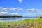 Summer landscape blue sky clouds river in Sweden