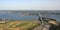 Summer landscape. Bronx-Whitestone Bridge, suspension bridge, and Throgs Neck Bridge, suspension bridge, in New York