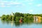 Summer landscape of the Dnieper River and Monastery Island in Dnipro city, Ukraine.