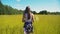 Summer landscape, girl, field of flax