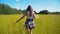 Summer landscape, girl, field of flax